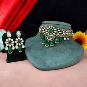 Juego de Gargantilla de latón ligero de atractivo vintage victoriano con piedra de circón Monalisa para bodas reuniones festivas respetuosas con la piel - Product Image 2