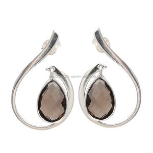 925 Sterling Silver Gold Plated <b>Dangle</b> Drop <b>Earrings</b> <b>Fine</b> Smoky Quartz Gemstone Bohemian Women's Fashion Wedding Parties - Product Image 3
