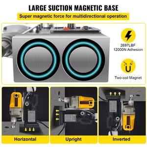 Perceuse magnétique électrique portable 1100W de qualité industrielle, diamètre de perçage de 1,57 pouces, 12000N, 12 forets, vitesse maximale de 580 tr/min - Product Image 5
