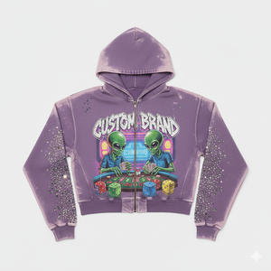 Custom Manufacturer Rhinestone Hoodies With Zip Up French Diamond Rhinestone Sun Faded Washed Boxy Acid Wash Hoodie <b>Man</b> - Product Image 1