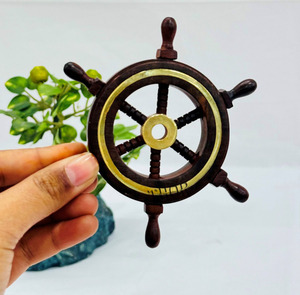 Rueda colgante de capitán pirata hecha a mano náutica (4 pulgadas), rueda de barco para decoración del hogar, volante de barco de madera para pared - Product Image 3