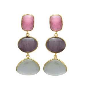 Pendientes colgantes de múltiples piedras preciosas recién llegados en chapado en oro: Eleva tu estilo - Product Image 1