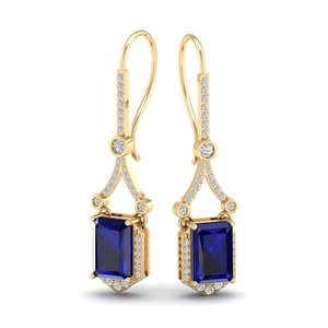 REYES Original Design 925 <b>Sterling</b> <b>Silver</b> 6.62Ct Blue Sapphire Gemstone Drop <b>Dangle</b> <b>Earrings</b> 14K Gold Moissanite Wedding <b>Earring</b> - Product Image 1