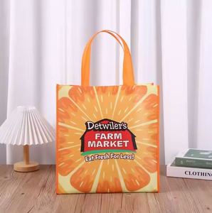 Bolsa de compras de tela tejida ecológica reutilizable OEM/ODM, bolsa de tienda tejida de PP reciclada con patrón de frutas para supermercado - Product Image 4