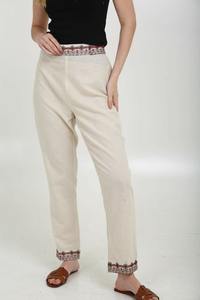 Pantalones de verano de mujer bordados hechos a mano indios Cintura elástica gris con frente plano-Suministro ODM - Product Image 6