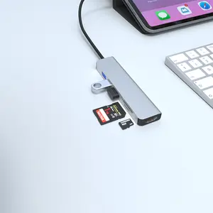 USB-C 허브/6-1 게임용 USB C 허브 6 in 1 6 포트 도킹 스테이션 USB 케이블 어댑터 허브 알루미늄