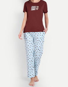 Vêtements de nuit et vêtements de détente personnalisés de haute qualité pour femmes ensemble de pyjama imprimé haut et pantalon à manches longues et col rond - Product Image 1