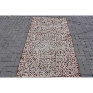 Alfombra Turca Vintage, Alfombra Decorativa de 3.7x6.4 pies (112x194 cm), Alfombra de Lana Beige con Diseño de Camuflaje - Product Image 1
