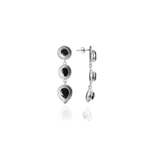 925 Silver Vintage Dangle Earrings with Black Gemstone <b>Gold</b> Plating Drop Style Water Drop Shape for Wedding Gift Women's Jewelry - Product Image 2