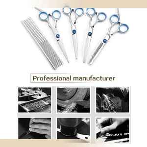 กรรไกรตัดผมสำหรับสุนัขสัตว์เลี้ยงทำจากสเตนเลส5ชิ้น/เซ็ตชุดกรรไกรตัดผมสำหรับสุนัขเครื่องมือตัดผมสัตว์แบบมืออาชีพ - Product Image 4