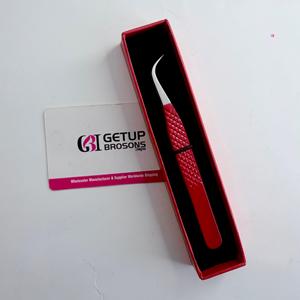 Pince à épiler pour cils GETUP BROSONS IMPEX de haute qualité, en acier inoxydable courbé, anti-magnétique, anti-statique, pointe lisse de 10 mm, poignée diamantée - Product Image 2