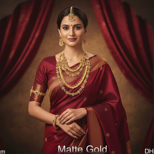 Elegante Juego de Joyería Nupcial India Tradicional en Oro Mate, Collar Étnico Hecho a Mano, Pendientes y Maang Tikka - Product Image 2