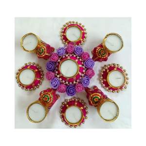 เสื่อรังโกลีดีไซน์แบบอินเดียดั้งเดิมเป็นมิตรต่อสิ่งแวดล้อมหลากสีสำหรับงานแต่งงานของตกแต่งเทศกาลเชิงเทียนที่วางเทียนวันแม่ฮาโลวีน - Product Image 1