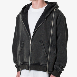 Nouveau Hoodie Tendance à Fermeture Éclair, Style Streetwear Automne, Coupe Oversize, Écologique, Triple Fermeture Éclair, Personnalisable, 100% Coton - Product Image 1