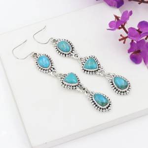 Handmade Arizona Turquoise Drop Earrings 925 Sterling Silver Boho Gemstone Jewelry for Women Statement Dangle - Product Image 3