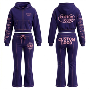 Custom Brand Logo Trending Women's Tracksuits <b>Sets</b> Women Zipper up Hoodie Flare Pants 2 Piece <b>Set</b> Tracksuits for Women 2026 - Product Image 3