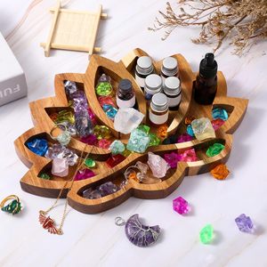 Bandeja de cristal de loto para piedras, cristales y piedras curativas, flor, soporte de almacenamiento de cristal de madera, bandeja decorativa en forma de loto - Product Image 4