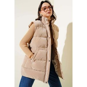 Chaleco acolchado mate de túnel de cintura de talla grande para mujer largo/cintura/longitud corta bordado de tela impermeable disponible Color Latte - Product Image 3