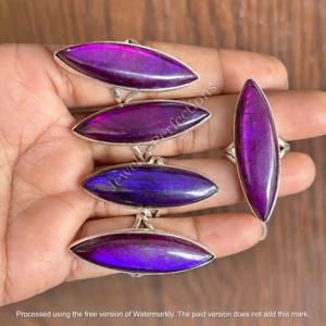 Bagues unisexes bohèmes à la mode en laiton plaqué argent avec pierre précieuse labradorite, faites à la main, écologiques, pour mariage, anniversaire, fête - Product Image 3