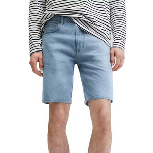 Short en jean pour homme avec taille haute et logo personnalisé Deux poches latérales Light Wash Straight Streetwear personnalisé hiver automne - Product Image 4