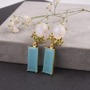 Boucle d'oreille longue Dangler Boucle d'oreille Aqua en argent sterling 925, boucle d'oreille en pierre de lune, fourniture de bijoux en gros - Product Image 2