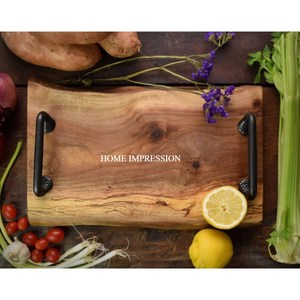 Plateau de rangement rectangulaire en bois classique noir élégant, de qualité alimentaire, à un seul niveau, avec poignée, pour la maison, la cuisine, le thé, les couverts, les fruits - Product Image 2