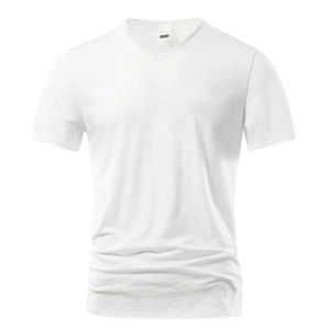 Moda de verano 2024 para hombre, camisetas de cuello redondo de fibra de bambú de algodón de lona transpirable de calidad Premium, diseño clásico en blanco de Color sólido - Product Image 6