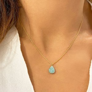 Collier pendentif en argent sterling fait main vintage avec amazonite, pierre précieuse naturelle verte en forme de larme, bijoux élégants - Product Image 2