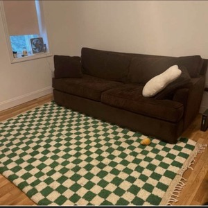 Brun Blanc Designer Check Pattern 100% Coton Main Bloc Imprimer Tapis Brodé Tapis Décor pour Voiture - Product Image 3