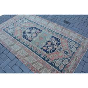 พรมปูพื้นขนาดใหญ่สไตล์ตุรกีวินเทจคลาสสิกสีชมพูสีฟ้าขนาด4.2x7.1ฟุตผ้าขนสัตว์แอบสแตกลายนามธรรมสำหรับวัยรุ่นการออกแบบห้องโถงสี่เหลี่ยมผืนผ้า - Product Image 4