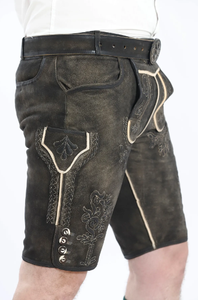 Bavarian Leather Lederhosen <b>Shorts</b> New <b>Mens</b> Bavarian Ledhosen <b>Brown</b> Oktoberfest Lederhosen All Sizes - Product Image 3