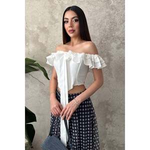 Blusa Blanca con Volantes y Aros - Blanca - Product Image 1