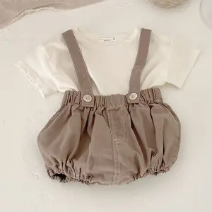 Children's Clothing Cute Summer Set for Baby Short Sleeve T-shirts with Baby Fashion Strap Pants Bowie 0verall