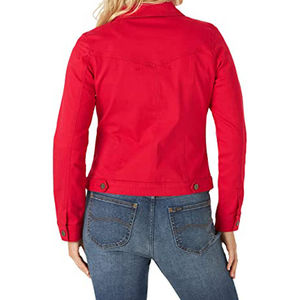 2026 Latest Design Solid <b>Red</b> Color Denim <b>Women's</b> Jackets 100% Cotton Fabric Turn Down Collar Loose Fit Button Up <b>Jeans</b> Jackets - Product Image 5
