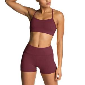 Femmes solide Vintage lavé ensembles d'entraînement tenues de Yoga soutien-gorge de sport taille haute Leggings vêtements de sport survêtement 2 pièces 100% coton - Product Image 2