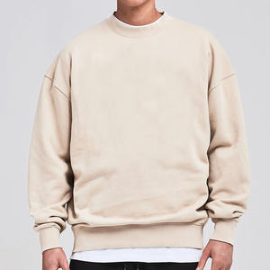 Jersey de algodón de lana de rizo francés suéter lavado ácido Unisex cuello redondo de gran tamaño Vintage cuello simulado sudadera para hombres - Product Image 4