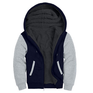 Men <b>Sherpa</b> <b>Lined</b> Fleece Zip-Up <b>Hoodie</b> Jacket Thick Winter Warm Varsity Style Hooded Sweatshirt Contrast Sleeve Custom Embroidery - Product Image 1