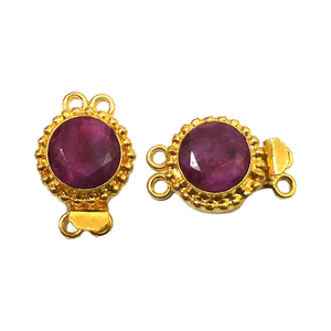 18K Gold Plated Round Ruby Gemstone Box Clasp 24X19X10mm Jewelry Making B617-1 Strand 2 Strand 3 Strand Jewelry Components - Product Image 1