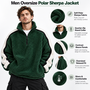 <b>Men</b> Polar <b>Fleece</b> <b>Sherpa</b> <b>Jacket</b> Features Cozy Material Loose Fit And Comfortable Warmth For Casual Travel And Cold Weather Outfit - Product Image 6