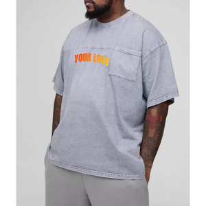 Camisetas de Algodón 100% Color Gris Jaspeado al por Mayor para Hombre, Logotipo Personalizado Impreso, Corte Holgado con Bolsillo, Método de Impresión Digital - Product Image 1