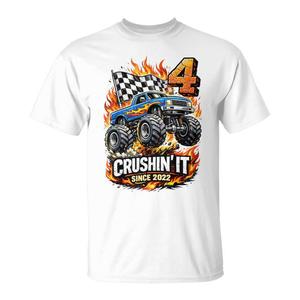 Maglietta Monster Truck per il 4° Compleanno 2022 per Bambini di 4 Anni, Personalizzabile per Feste Successive - Product Image 1