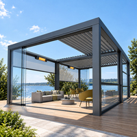 Pergola motorisée rétractable en aluminium, toit à lames orientables imperméable, pare-soleil électrique entièrement automatique pour terrasse arrière-cour