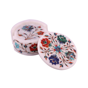 Posavasos de piedra natural de diseño exclusivo y moderno, posavasos blancos con incrustaciones de latón, posavasos con patrón de mármol, posavasos de piedra absorbente - Product Image 4