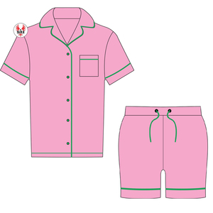 Conjuntos de Ropa de Salón Personalizados con Bordado Rosa y Verde del Símbolo Griego Alfa Zeta Sigma Delta, Pijamas de Algodón para Hermandades Femeninas - Product Image 3