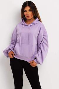 Alta demanda Lila mujer fruncido mangas fruncidas pulóver Sudadera con capucha antiarrugas sudaderas transpirables para mujer gimnasio entrenamiento Sudadera con capucha - Product Image 2