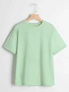 Camiseta de algodón de gran tamaño para Mujer | diseño de color sólido con mangas estándar textura suave transpirable diario - Product Image 3
