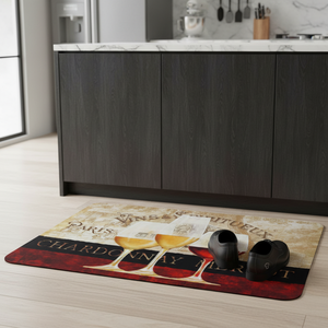 Tappetini da Cucina a Tema Vino di Parigi, Moderni Antiscivolo Imbottiti in PVC PU Vinile, Novità Natalizie Lavabili per Pavimento della Cucina - Product Image 5