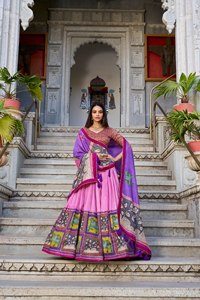 Blusa sin costuras con estampado de Lehenga Choli Patola de seda Dola para mujer con trabajo de lámina Reversible estirable para fiesta - Product Image 3