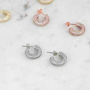 Chaud éblouissant petits cerceaux en or CZ boucle d'oreille zircon cubique 925 argent Sterling solide mémorable grosses boucles d'oreilles cadeau pour elle - Product Image 1