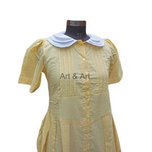 Cottagecore ชุดเดรสผ้าลินินแขนสั้นผ้าลินิน100% ผ้าฝ้ายพิมพ์ลายดอกไม้ย้อนยุคปีเตอร์แพนปกเหนือเข่าชุดลำลองสำหรับใส่ตอนเย็น - Product Image 4